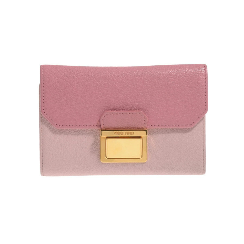 Miu MIu Compact Zip Goatskin Lambskin Bicolor Pink